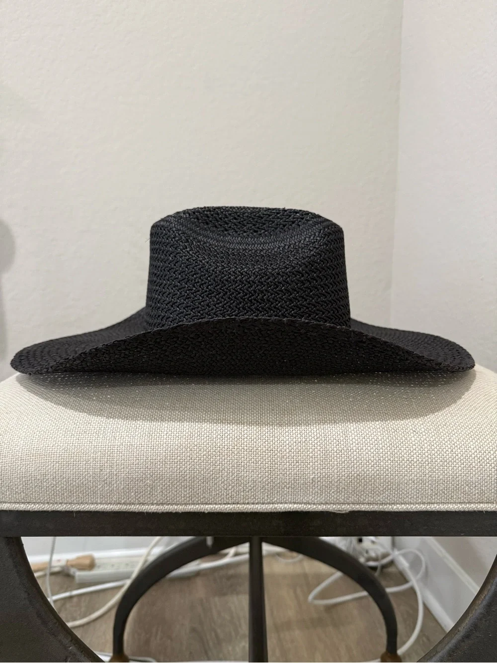Lack of Color Black straw cowboy hat with wide brim and woven texture